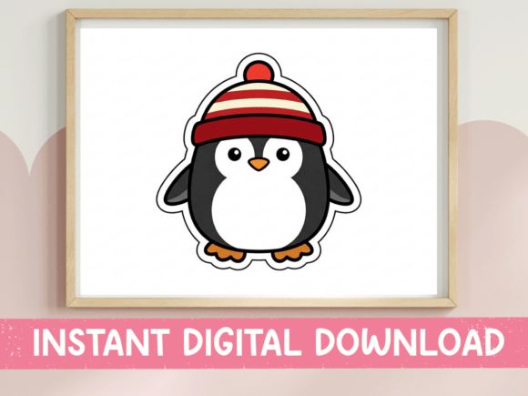 Adorable Winter Sticker Design: A Cute Penguin in a Beanie