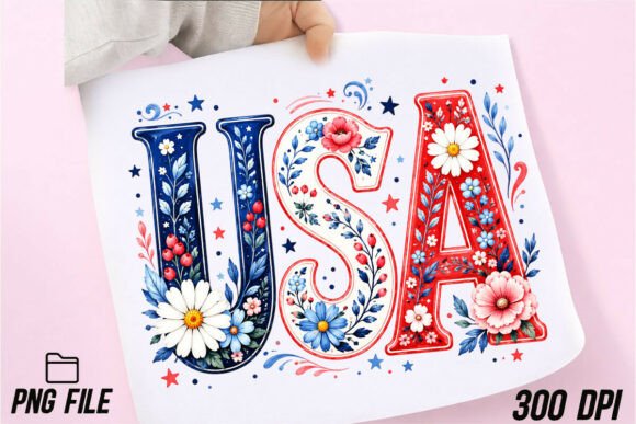 Celebrate with Style: The Preppy Hand Painted USA Floral PNG