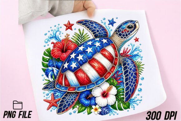 Colorful Sea Turtle Tropical Patriotic: A Vibrant Design Asset for Your Next Project