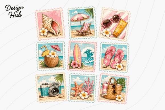Crafting a Coastal Vibe with Beach Stamp Collage Shirt PNG