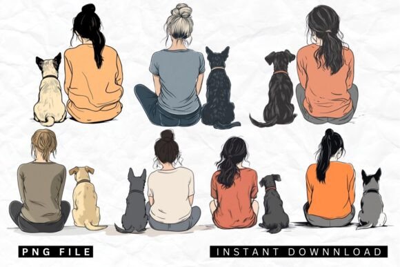 Girl and Dogs, Best Friends Clipart: A Designer's Asset