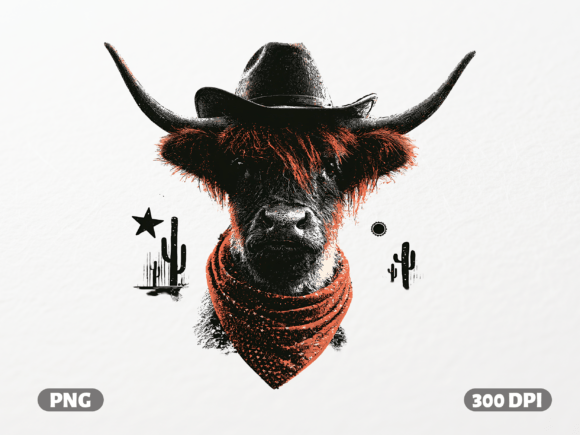 Highland Cow Cowboy PNG: Rustic Charm for Modern Designs