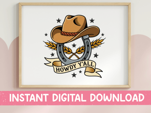 Howdy Yall Cowboy Hat Horseshoe Badge: A Vintage Western Emblem