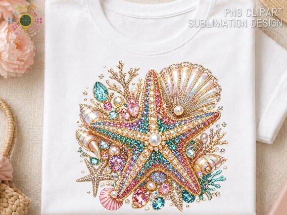 Jeweled Starfish Seashell Beach PNG: Coastal Elegance for Designers