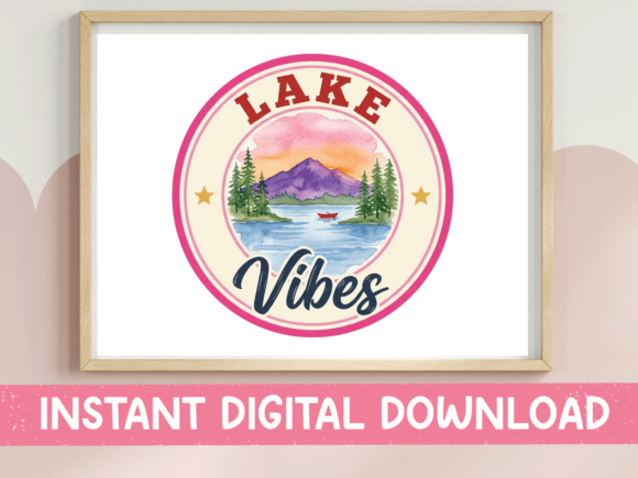 Lake Vibes Round Badge Pink Design: Capture Summer’s Spirit