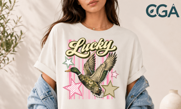 Lucky Duck Vintage Retro Camo Pun Png: A Bold Graphic Asset