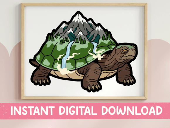Mountain Landscape Tortoise Sticker: A Design Asset That Moves Mountains