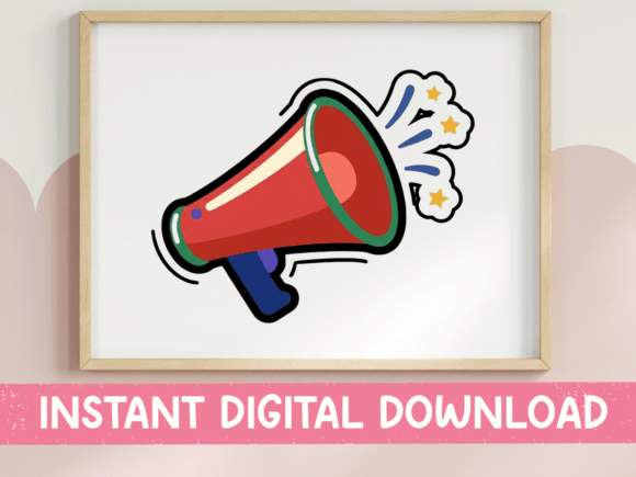 Red Megaphone with Stars Sticker: Bold Branding for Your Creative Projects