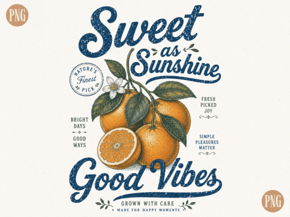 Sweet As Sunshine Good Vibes PNG: A Retro Citrus Design