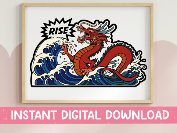 Unleash Bold Narrative with the Rise Dragon Wave Tattoo Sticker Art