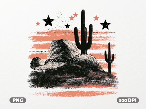 Western Cowboy Hat Cactus Desert PNG: Southwestern Graphic